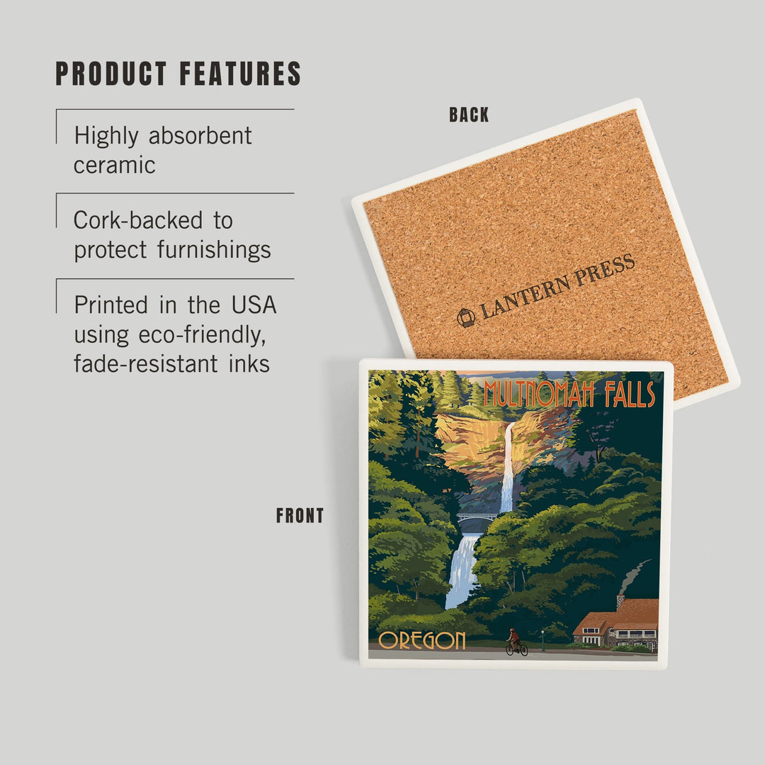 Multnomah Falls, Oregon, Fall Colors, Coasters Coasters Lantern Press 