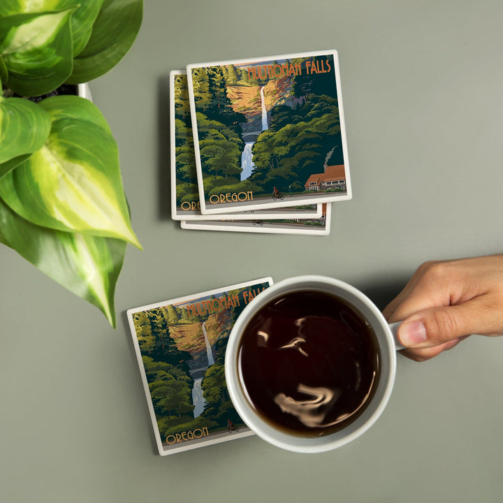 Multnomah Falls, Oregon, Fall Colors, Coasters Coasters Lantern Press 