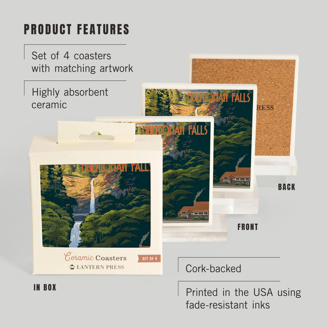 Multnomah Falls, Oregon, Fall Colors, Coasters Coasters Lantern Press 