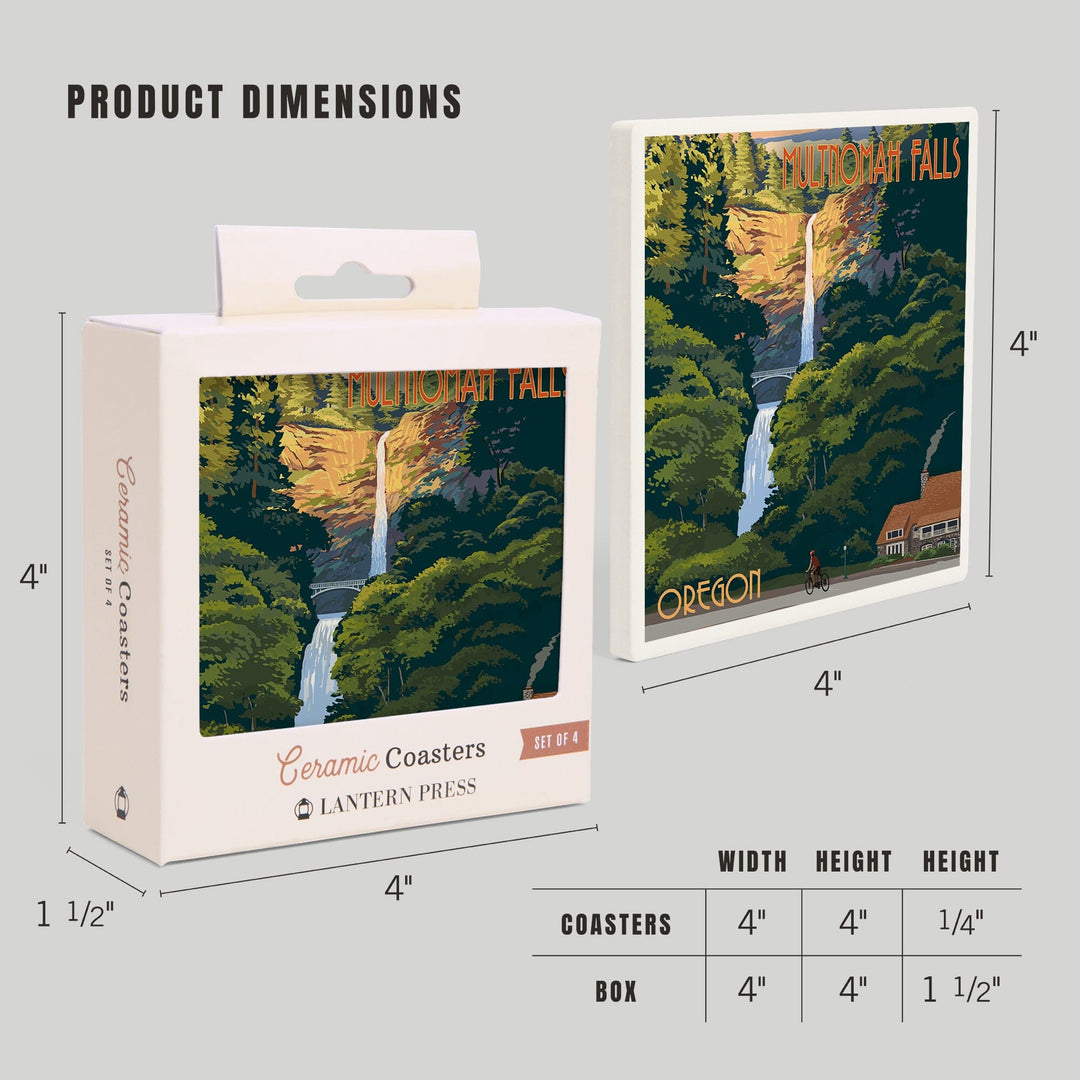 Multnomah Falls, Oregon, Fall Colors, Coasters Coasters Lantern Press 