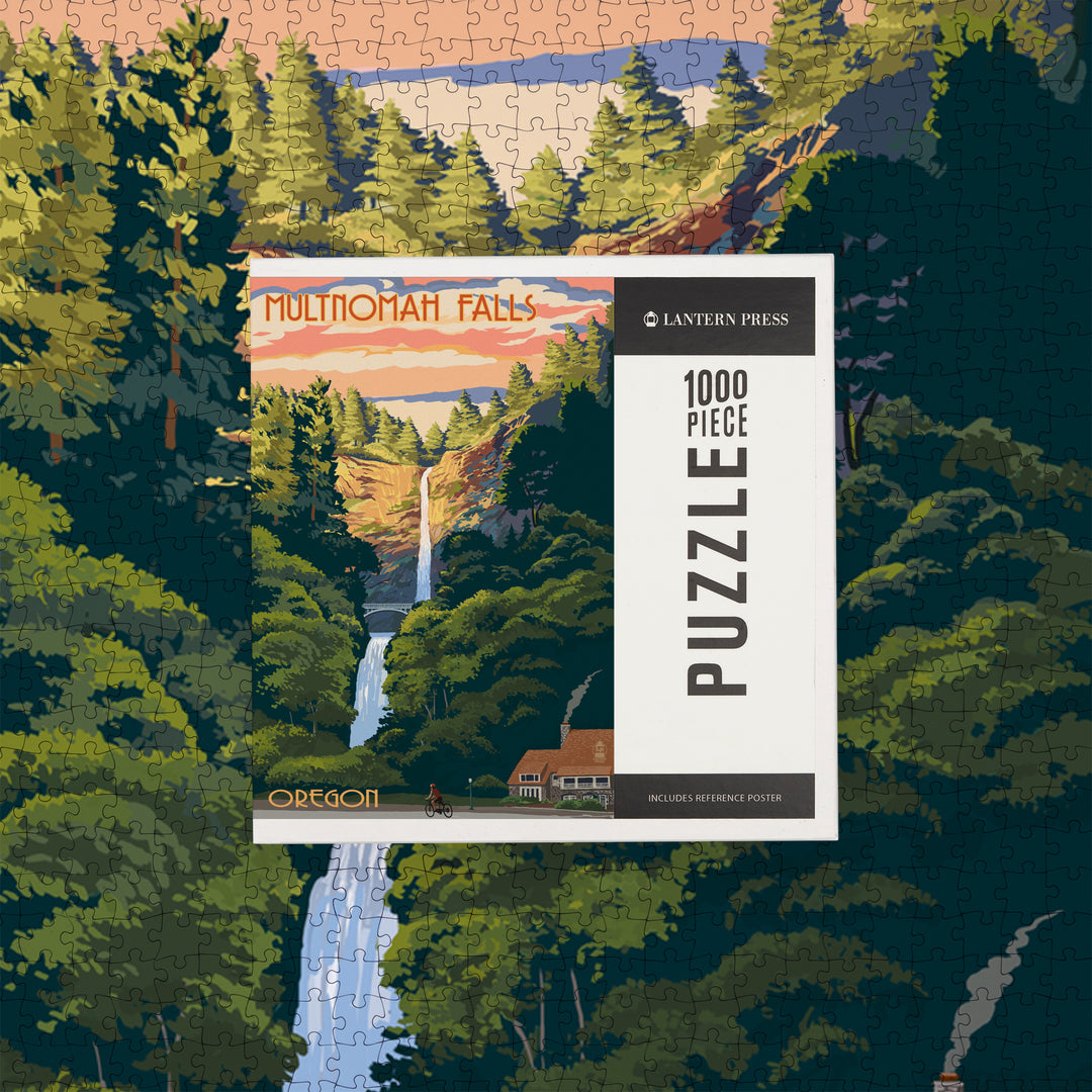 Multnomah Falls, Oregon, Fall Colors, Jigsaw Puzzle Puzzle Lantern Press 