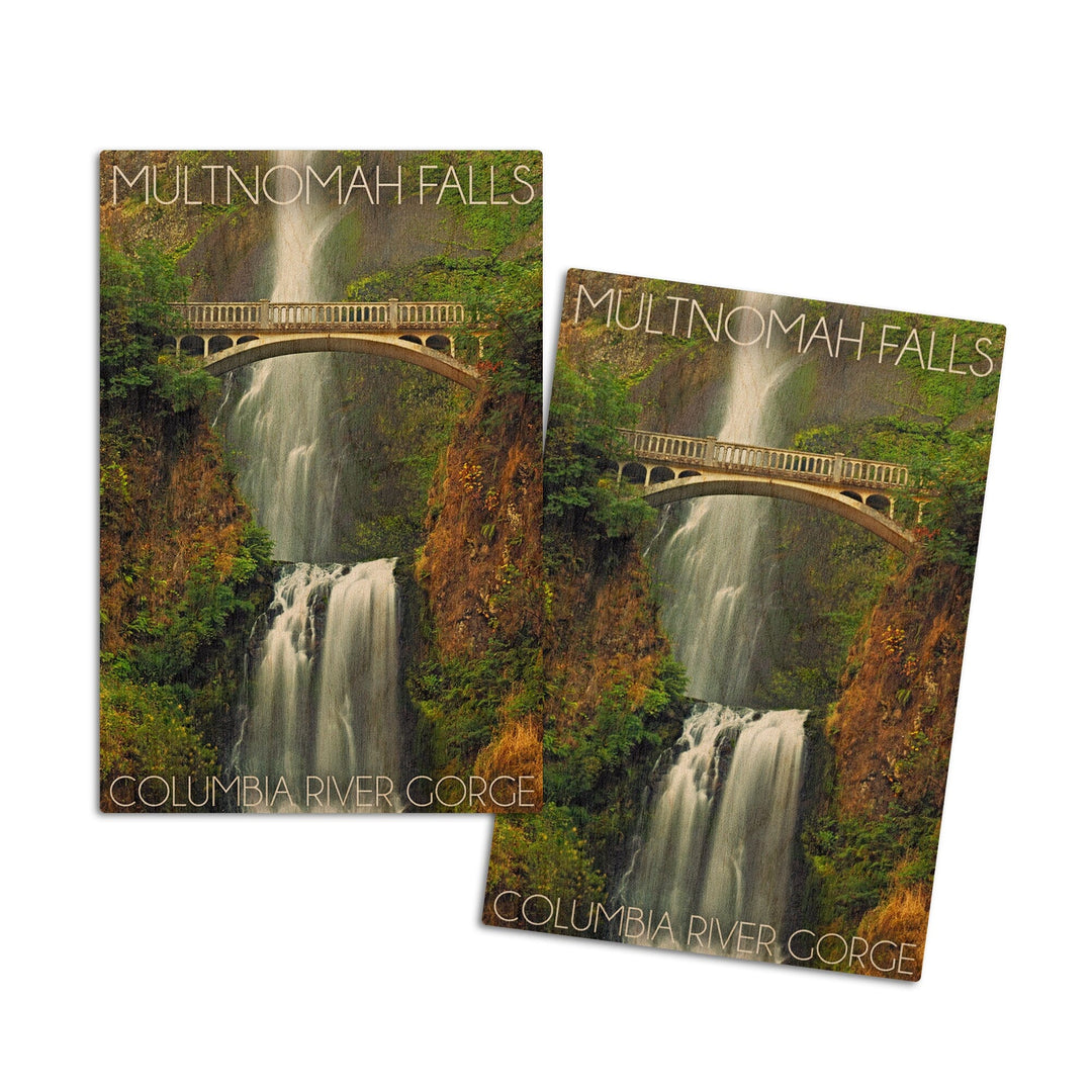 Multnomah Falls, Oregon, Fall Colors, Lantern Press Photography, Wood Signs and Postcards Wood Lantern Press 4x6 Wood Postcard Set 