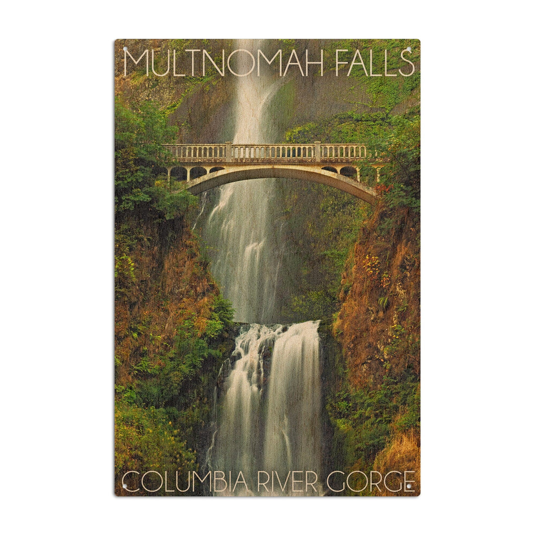 Multnomah Falls, Oregon, Fall Colors, Lantern Press Photography, Wood Signs and Postcards Wood Lantern Press 6x9 Wood Sign 