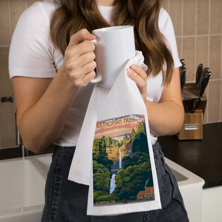 Multnomah Falls, Oregon, Fall Colors, Organic Cotton Kitchen Tea Towels Kitchen Lantern Press 
