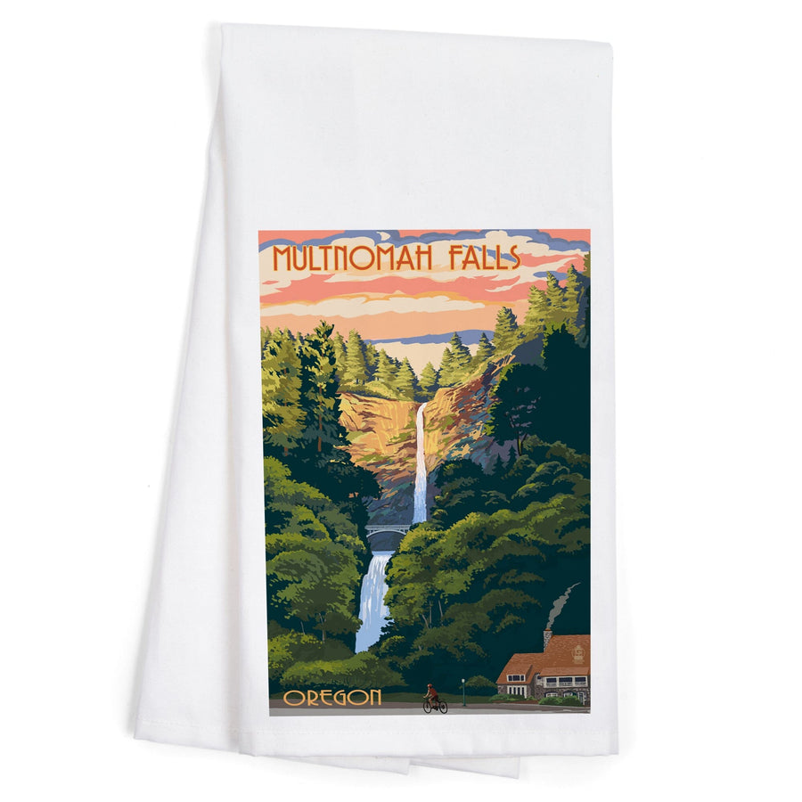 Multnomah Falls, Oregon, Fall Colors, Organic Cotton Kitchen Tea Towels Kitchen Lantern Press 