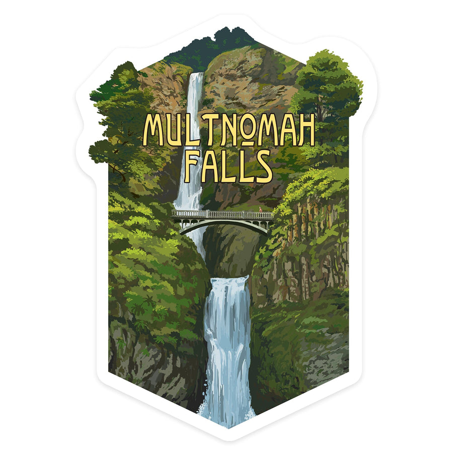 Multnomah Falls, Oregon, Summer View, Contour, Lantern Press Artwork, Vinyl Sticker Sticker Lantern Press 