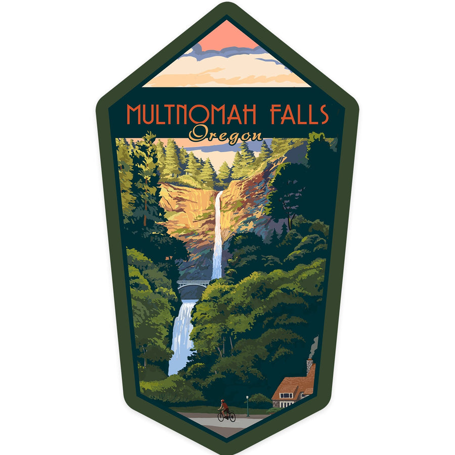 Multnomah Falls, Oregon, Sunset, Contour, Lantern Press Artwork, Vinyl Sticker Sticker Lantern Press 