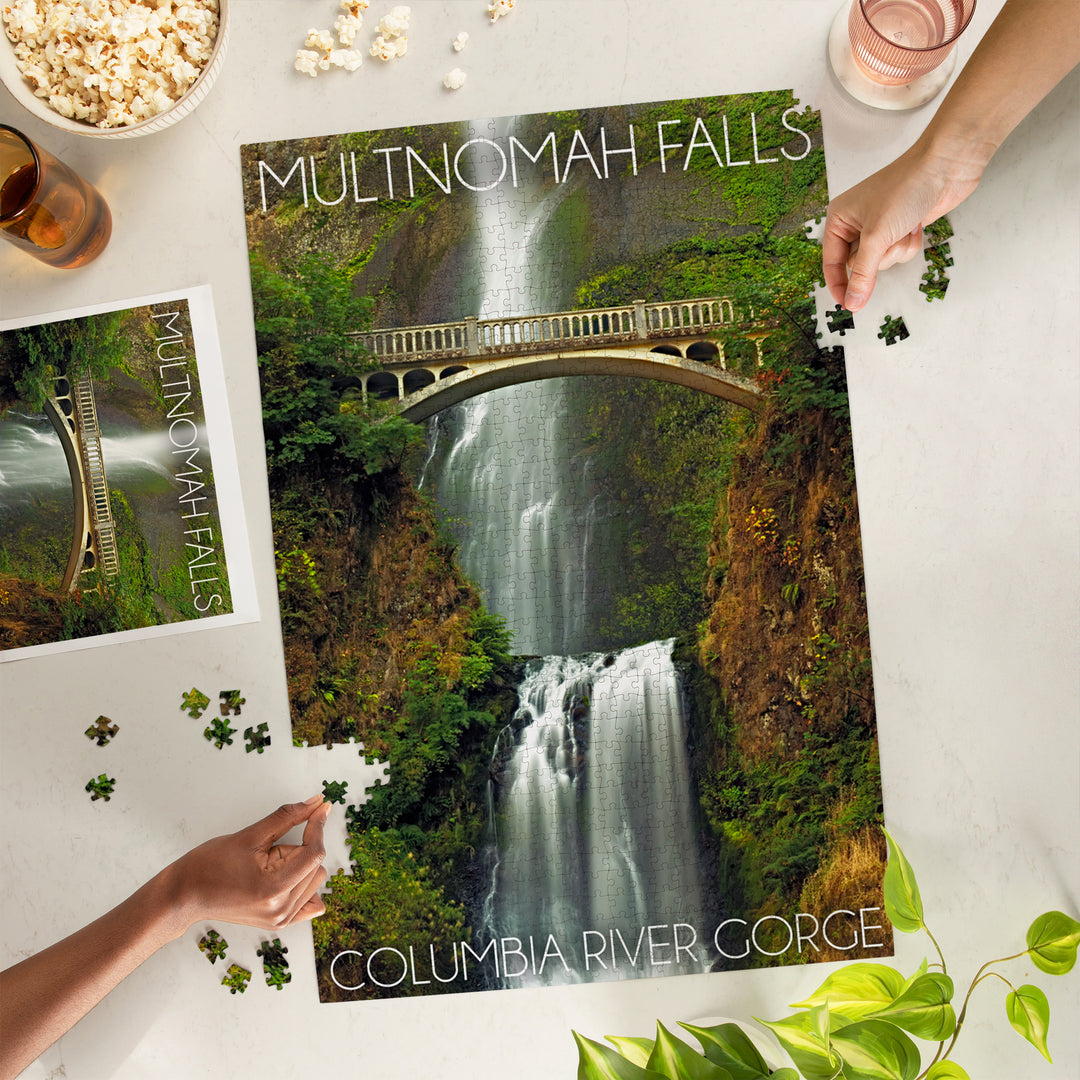 Multnomah Falls, Oregon, Sunset, Jigsaw Puzzle Puzzle Lantern Press 