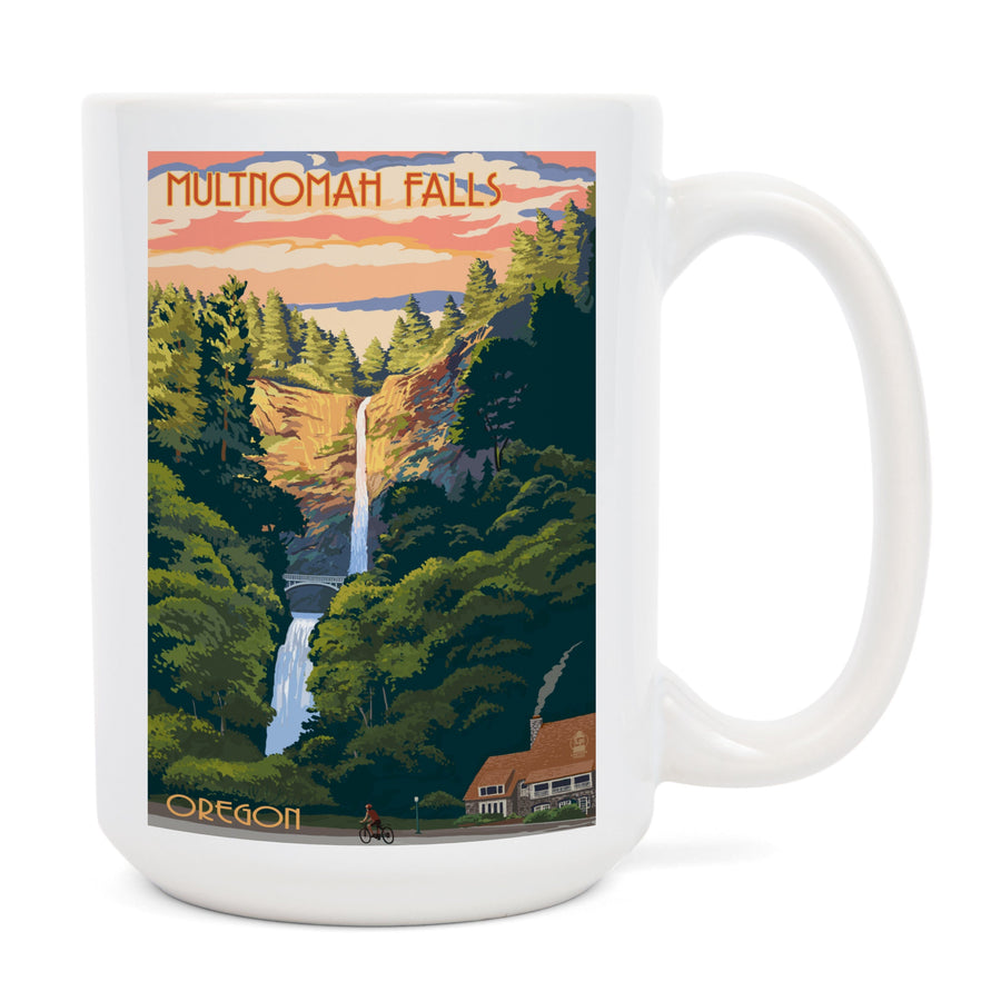 Multnomah Falls, Oregon, Sunset, Lantern Press Artwork, Ceramic Mug Mugs Lantern Press 