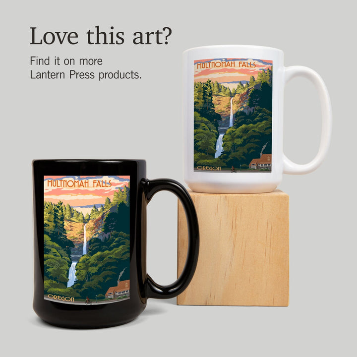 Multnomah Falls, Oregon, Sunset, Lantern Press Artwork, Ceramic Mug Mugs Lantern Press 