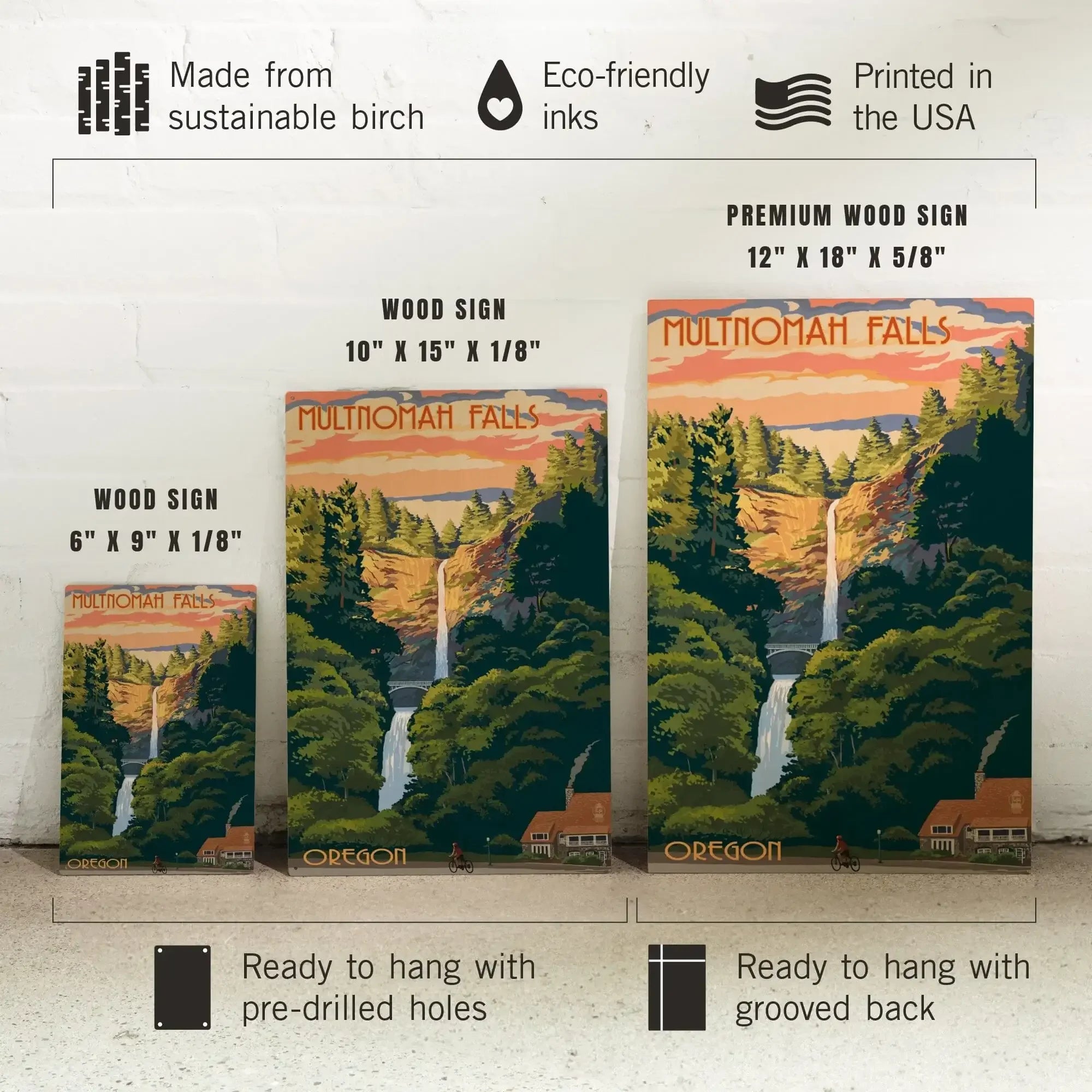 Multnomah Falls, Oregon, Sunset, Lantern Press Artwork wood signs