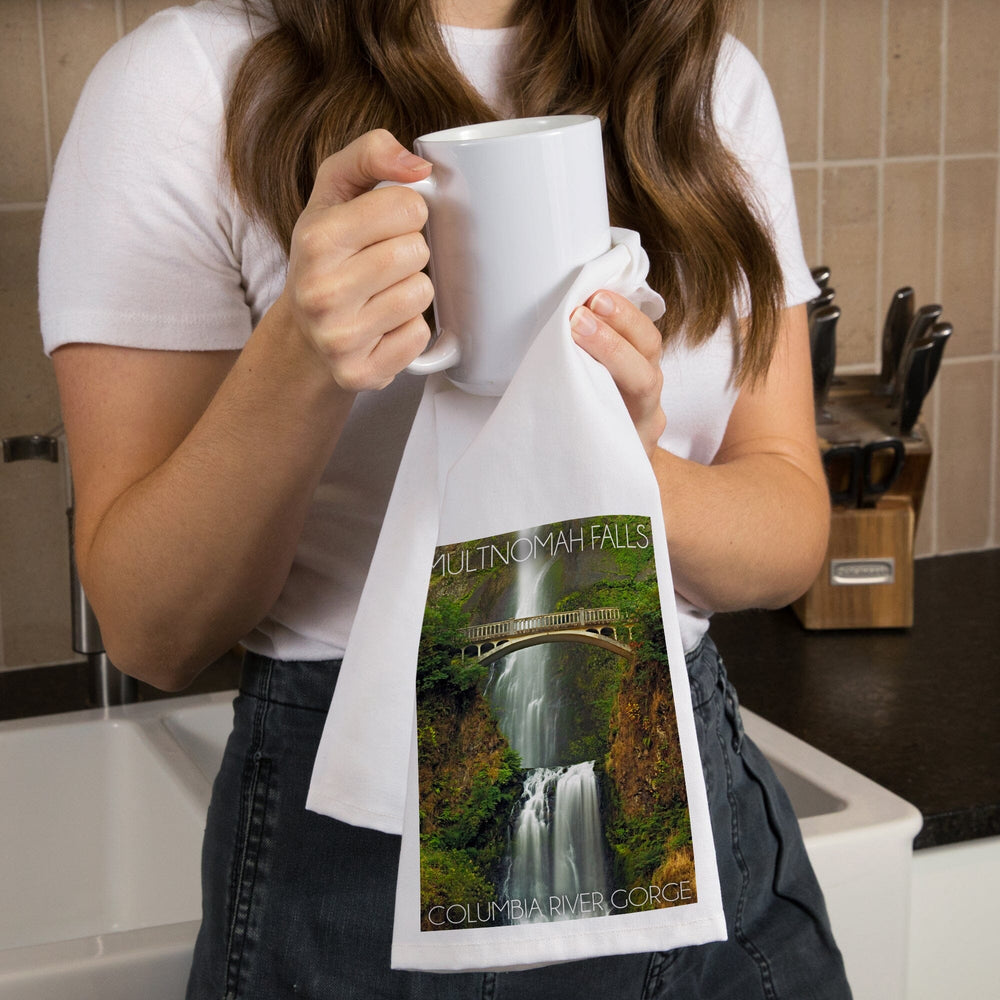 Multnomah Falls, Oregon, Sunset, Organic Cotton Kitchen Tea Towels Kitchen Lantern Press 