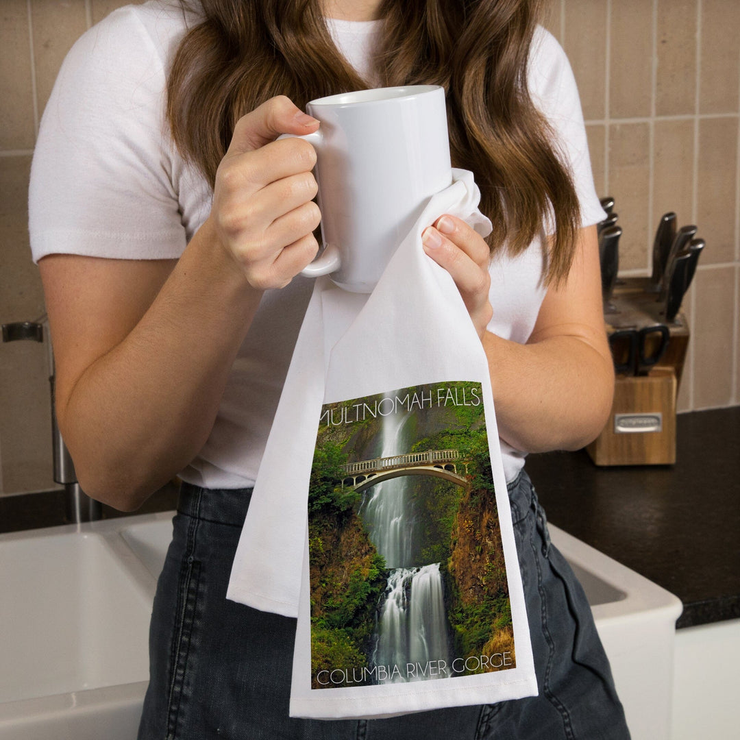 Multnomah Falls, Oregon, Sunset, Organic Cotton Kitchen Tea Towels Kitchen Lantern Press 