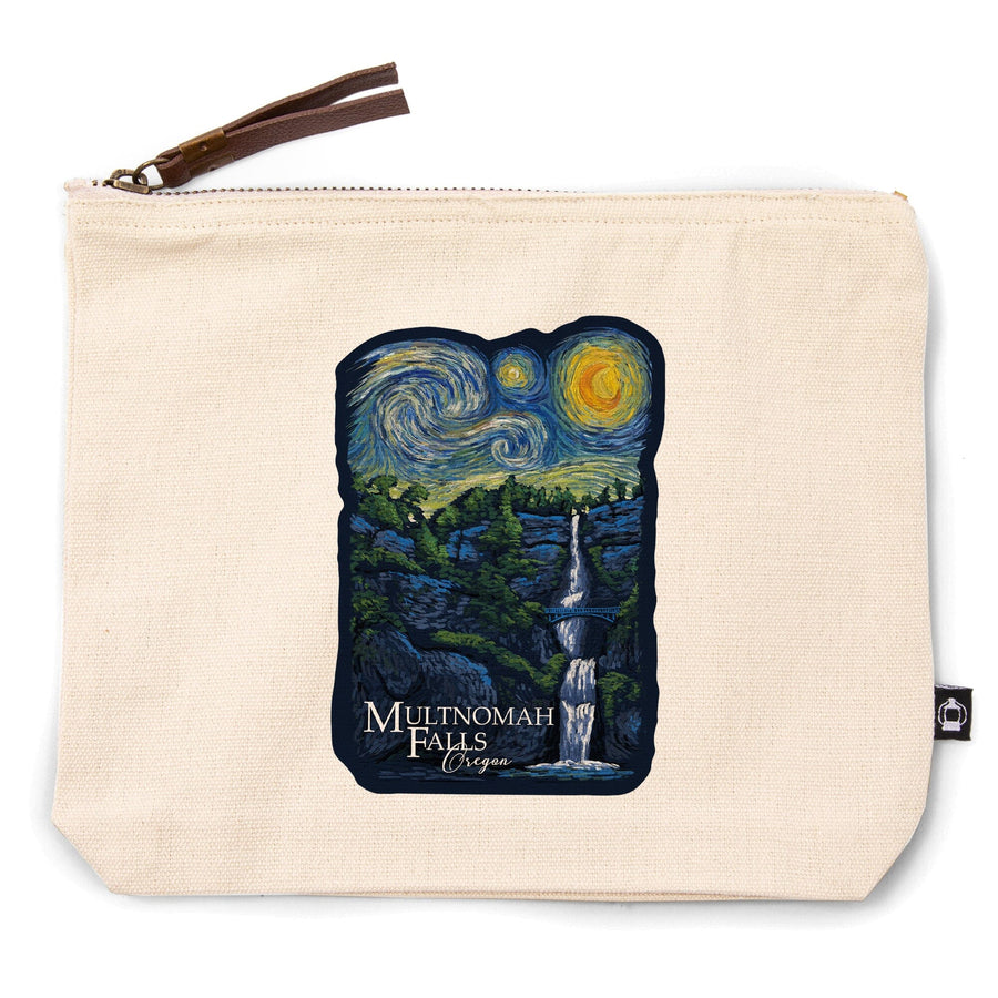 Multnomah Falls, Oregon, Van Gogh Starry Night, Contour, Lantern Press Artwork, Accessory Go Bag Totes Lantern Press 