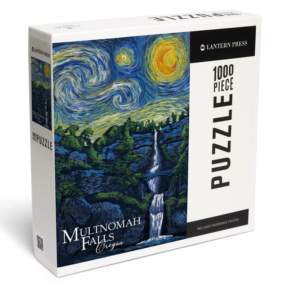 Multnomah Falls, Oregon, Van Gogh Starry Night, Jigsaw Puzzle Puzzle Lantern Press 