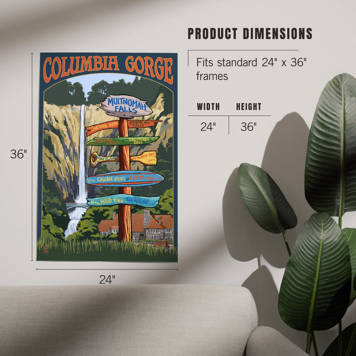 Multnomah Falls Signpost, Columbia Gorge, Oregon, Art & Giclee Prints Art Lantern Press 