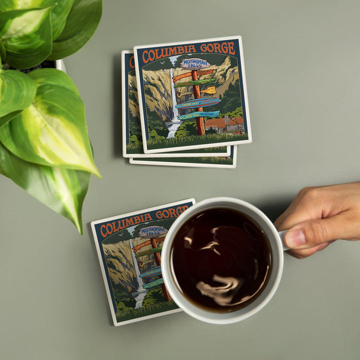Multnomah Falls Signpost, Columbia Gorge, Oregon, Coasters Coasters Lantern Press 