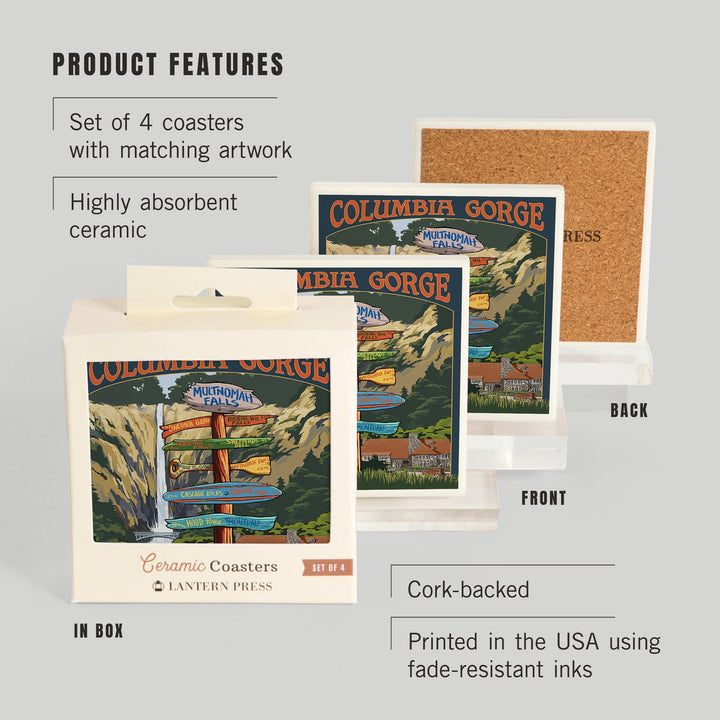 Multnomah Falls Signpost, Columbia Gorge, Oregon, Coasters Coasters Lantern Press 