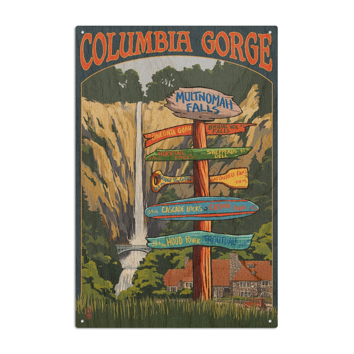 Multnomah Falls Signpost, Columbia Gorge, Oregon, Lantern Press Poster, Wood Signs and Postcards Wood Lantern Press 10 x 15 Wood Sign 