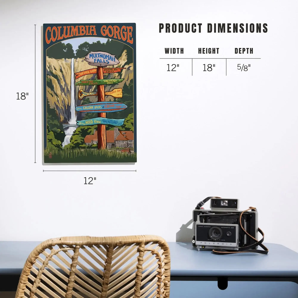 Multnomah Falls Signpost, Columbia Gorge, Oregon, Lantern Press Poster, Wood Signs and Postcards Wood Lantern Press 