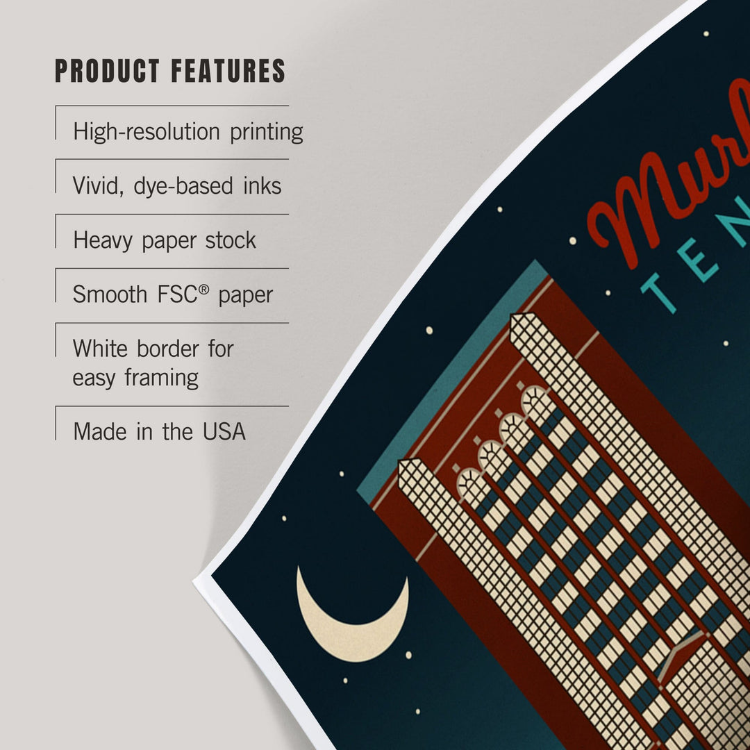 Murfreesboro, Tennessee, Retro Style Skyline, Art & Giclee Prints Art Lantern Press 