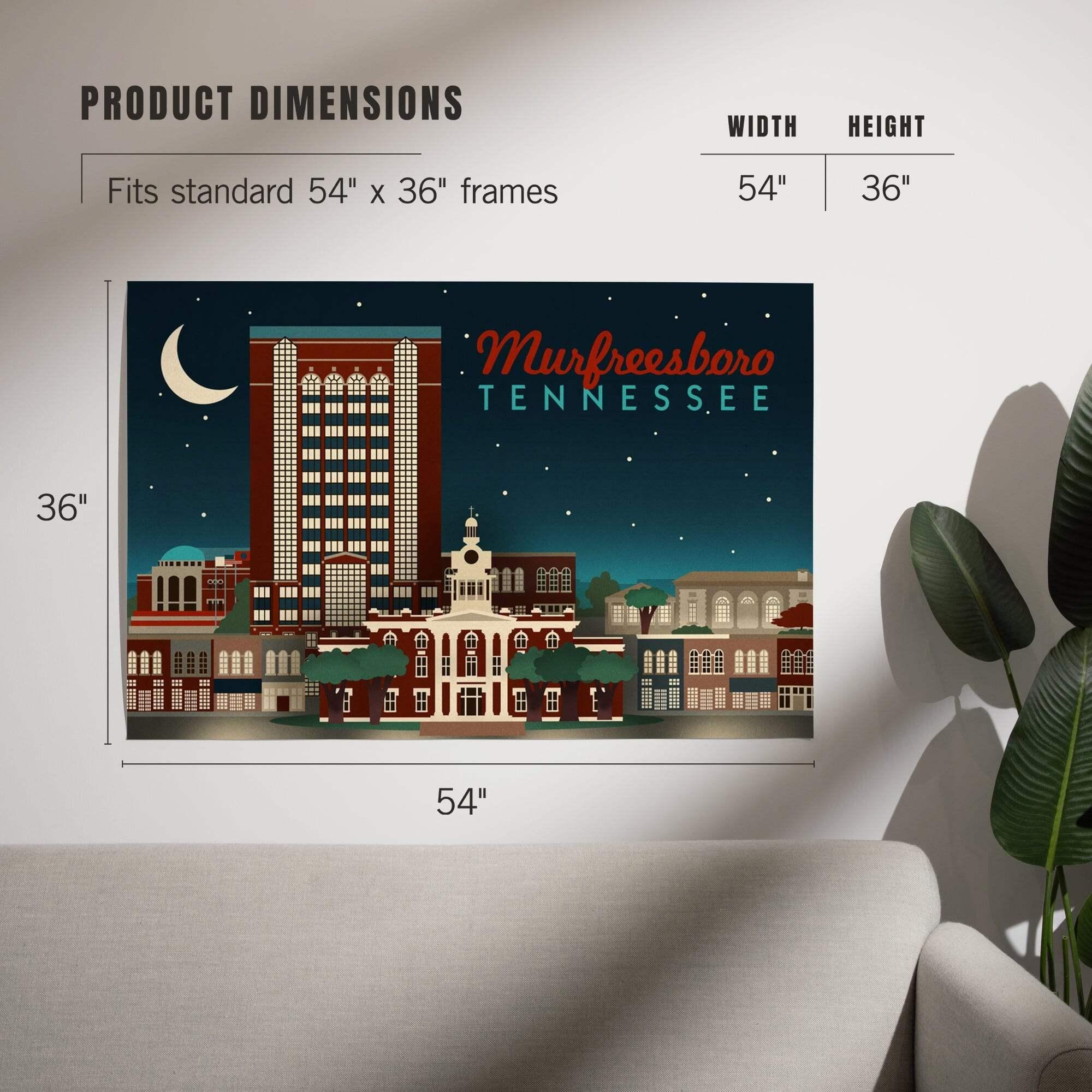 Murfreesboro, Tennessee, Retro Style Skyline art prints, metal