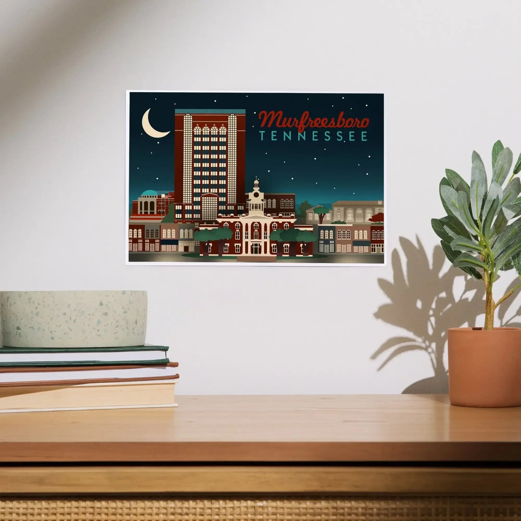 Murfreesboro, Tennessee, Retro Style Skyline art prints, metal