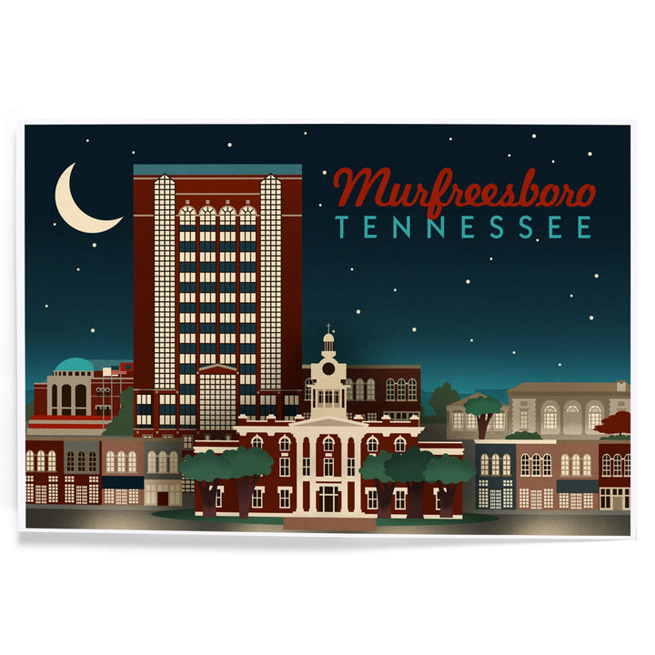 Murfreesboro, Tennessee, Retro Style Skyline, Art & Giclee Prints Art Lantern Press 