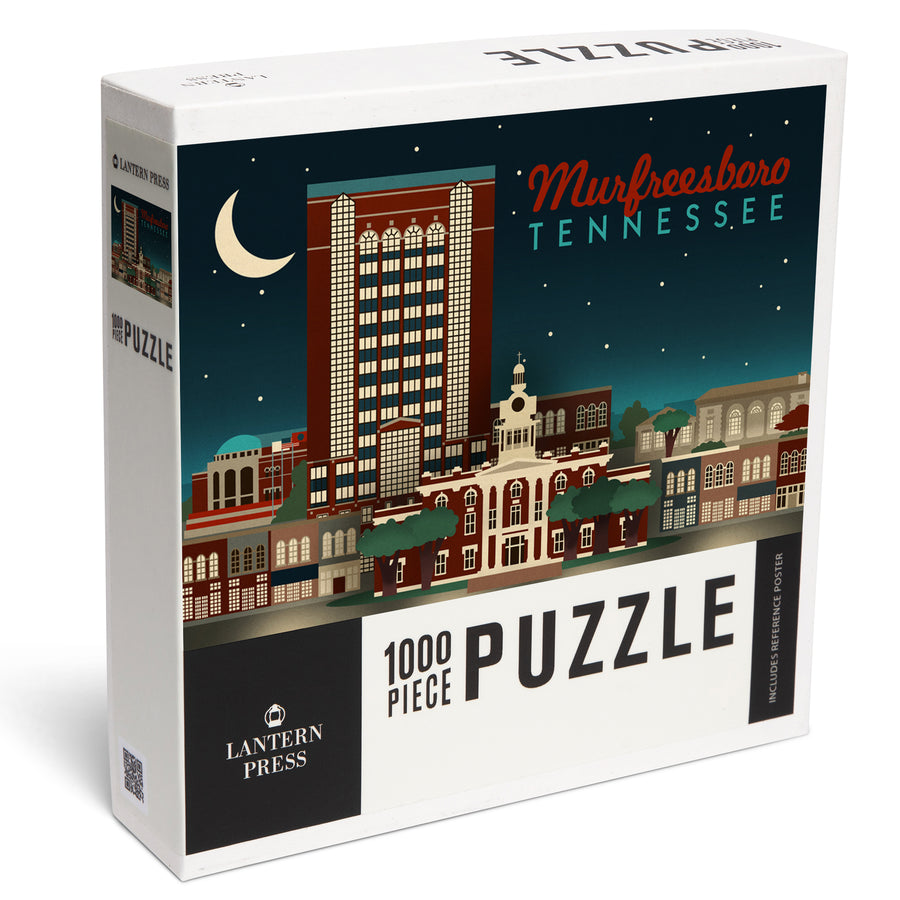 Murfreesboro, Tennessee, Retro Style Skyline, Jigsaw Puzzle Puzzle Lantern Press 