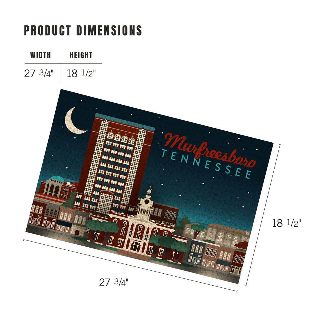 Murfreesboro, Tennessee, Retro Style Skyline, Jigsaw Puzzle Puzzle Lantern Press 