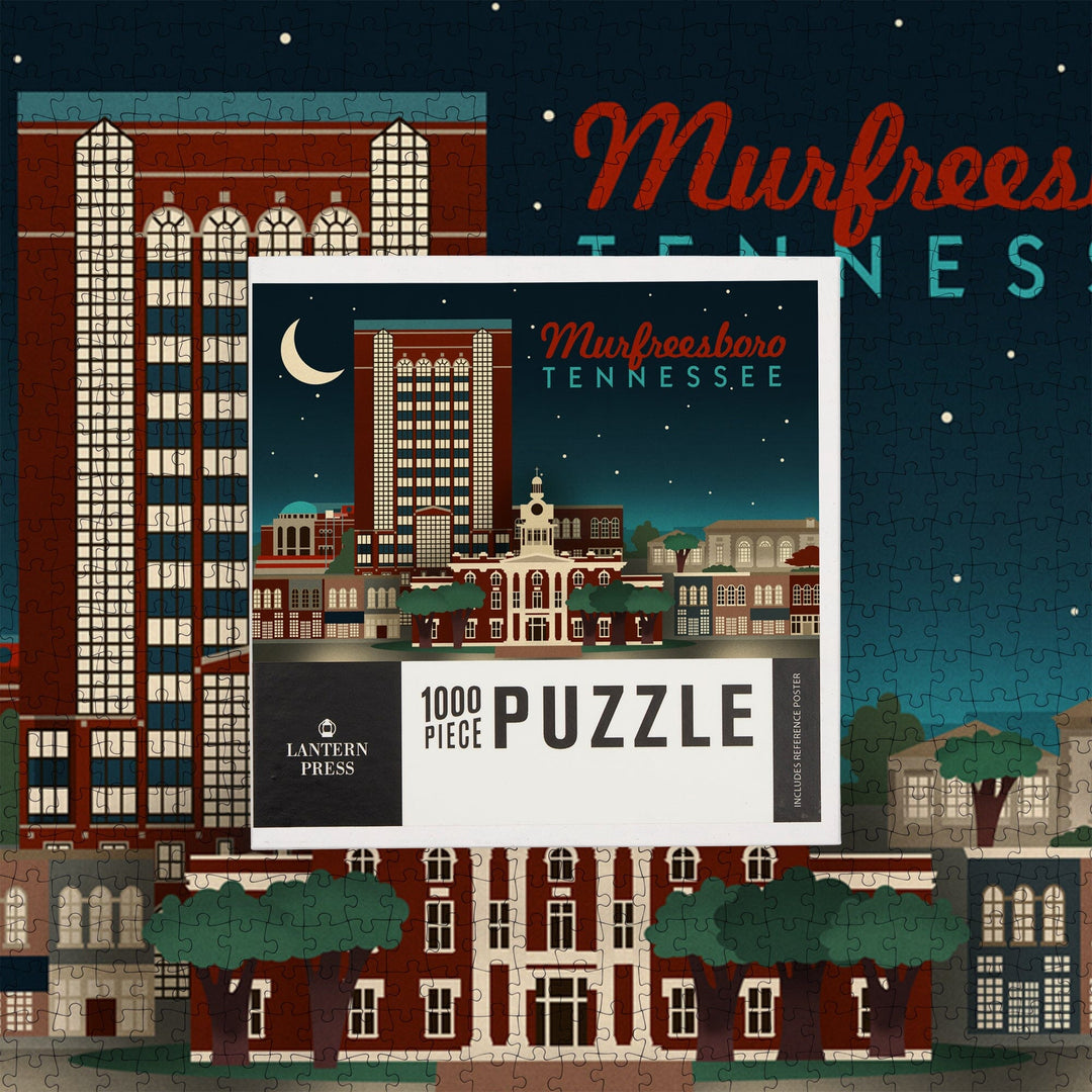 Murfreesboro, Tennessee, Retro Style Skyline, Jigsaw Puzzle Puzzle Lantern Press 