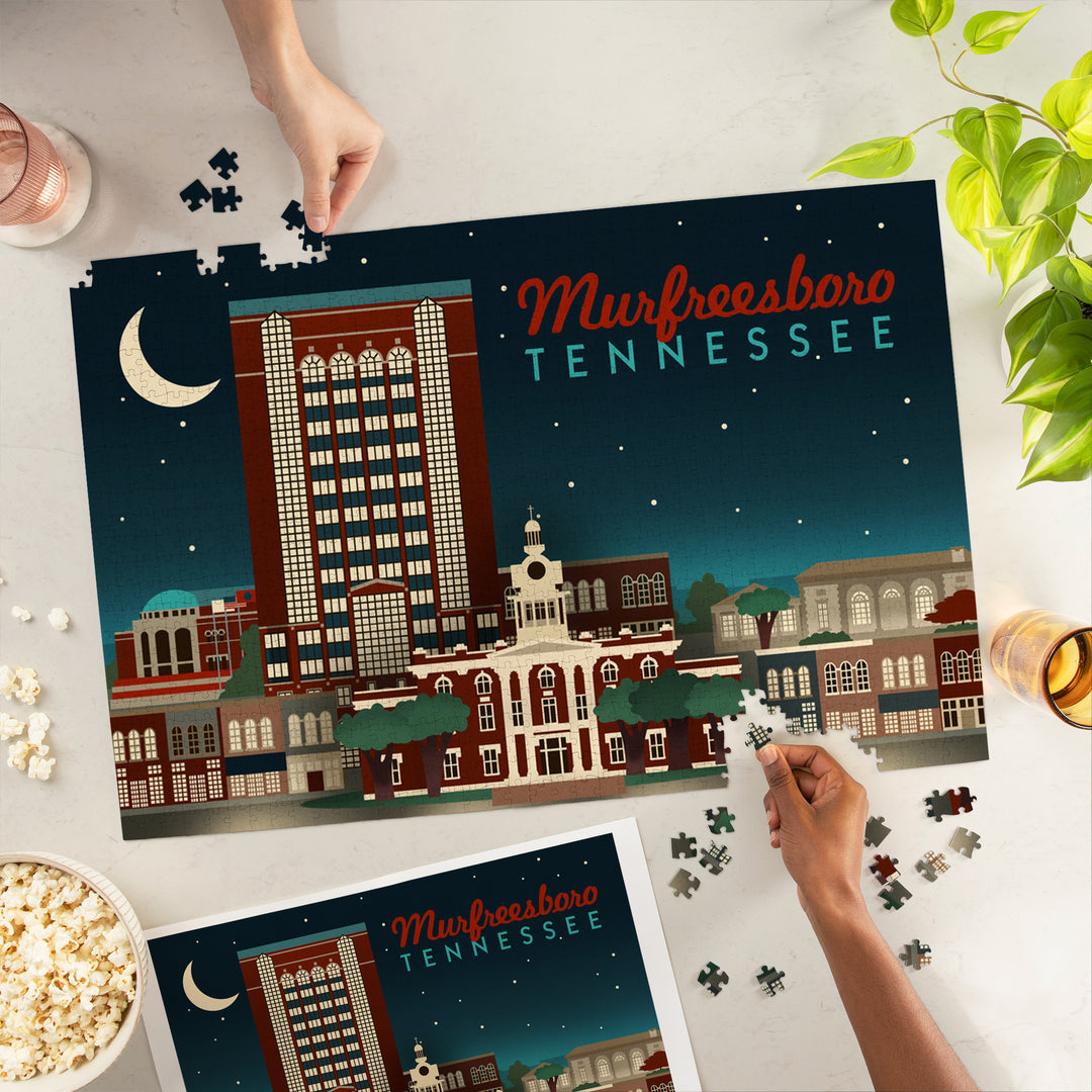 Murfreesboro, Tennessee, Retro Style Skyline, Jigsaw Puzzle Puzzle Lantern Press 