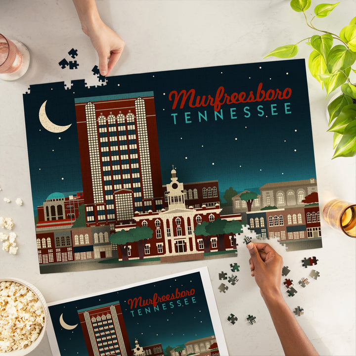 Murfreesboro, Tennessee, Retro Style Skyline, Jigsaw Puzzle Puzzle Lantern Press 
