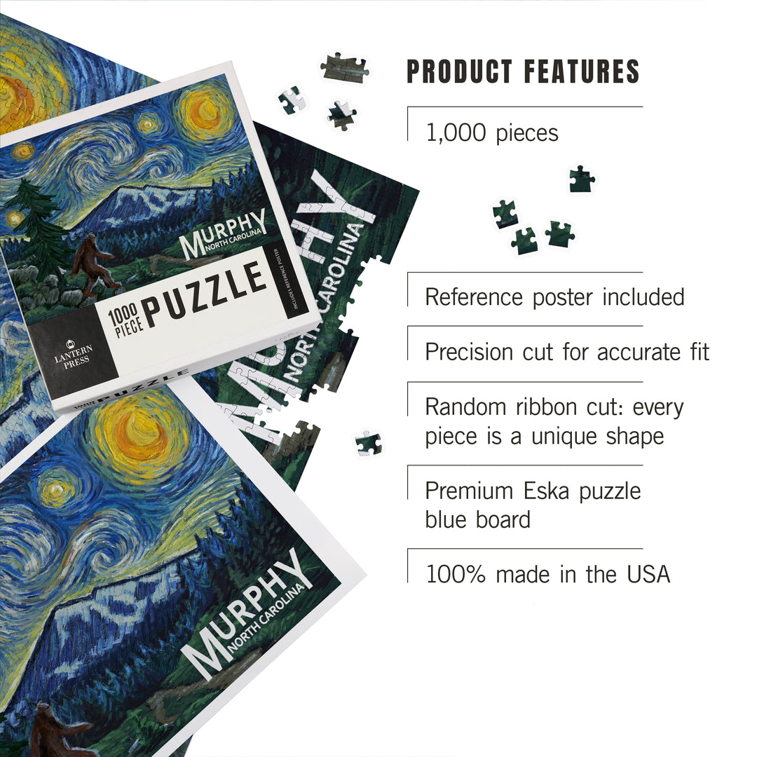 Murphy, North Carolina, Bigfoot, Starry Night, Jigsaw Puzzle Puzzle Lantern Press 