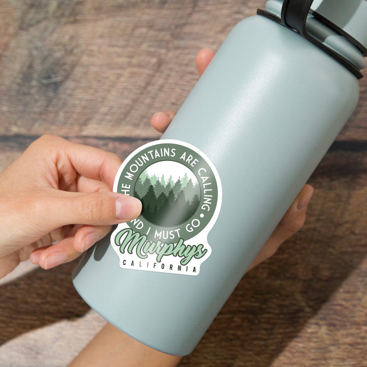 Murphys, California, The Mountains Are Calling, Pine Trees, Contour, Vinyl Sticker Sticker Lantern Press 