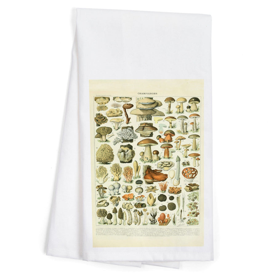 Mushrooms, A, Vintage Bookplate, Adolphe Millot Artwork, Organic Cotton Kitchen Tea Towels Kitchen Lantern Press 