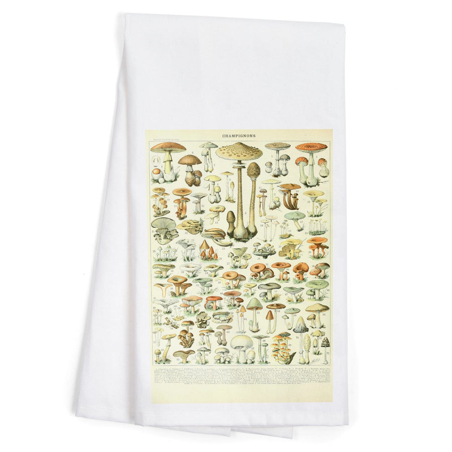 Mushrooms, B, Vintage Bookplate, Adolphe Millot Artwork, Organic Cotton Kitchen Tea Towels Kitchen Lantern Press 
