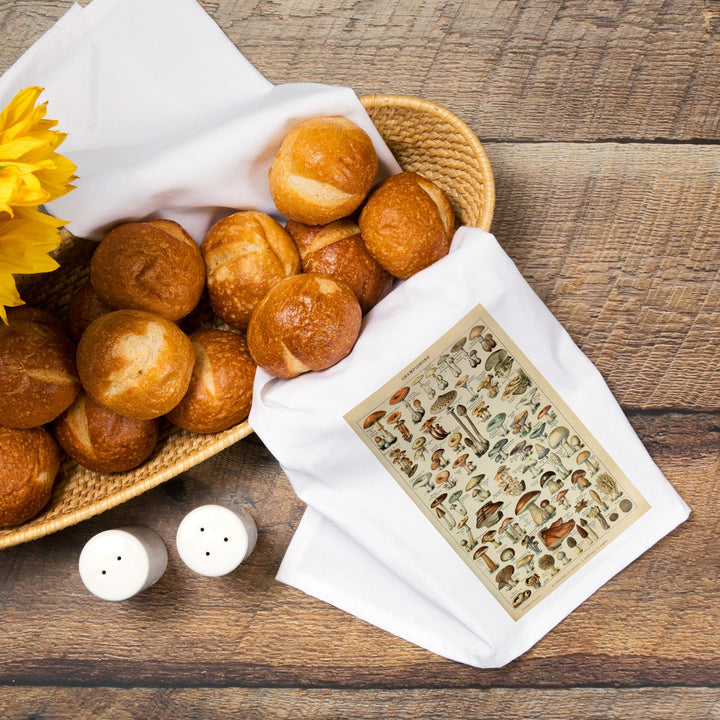 Mushrooms, C, Vintage Bookplate, Adolphe Millot Artwork, Organic Cotton Kitchen Tea Towels Kitchen Lantern Press 