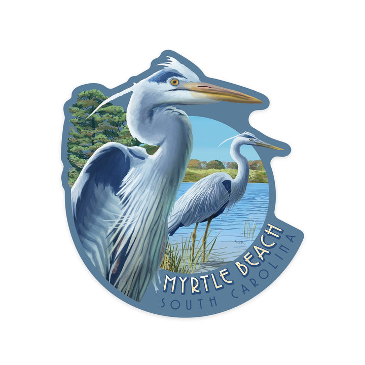 Myrtle Beach, South Carolina, Blue Herons, Contour, Lantern Press Artwork, Vinyl Sticker Sticker Lantern Press 