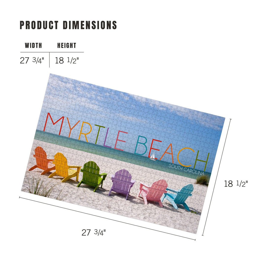 Myrtle Beach, South Carolina, Colorful Beach Chairs, Jigsaw Puzzle Puzzle Lantern Press 