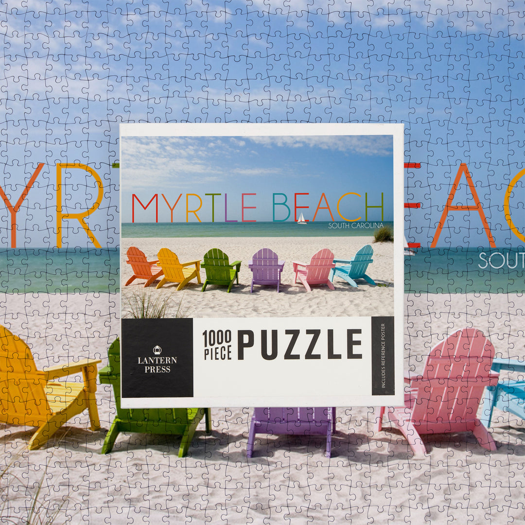 Myrtle Beach, South Carolina, Colorful Beach Chairs, Jigsaw Puzzle Puzzle Lantern Press 