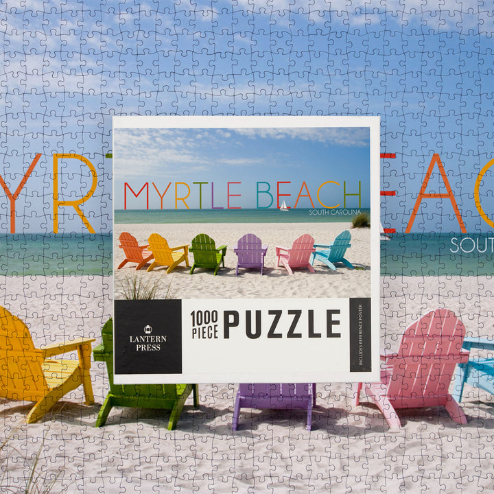 Myrtle Beach, South Carolina, Colorful Beach Chairs, Jigsaw Puzzle Puzzle Lantern Press 