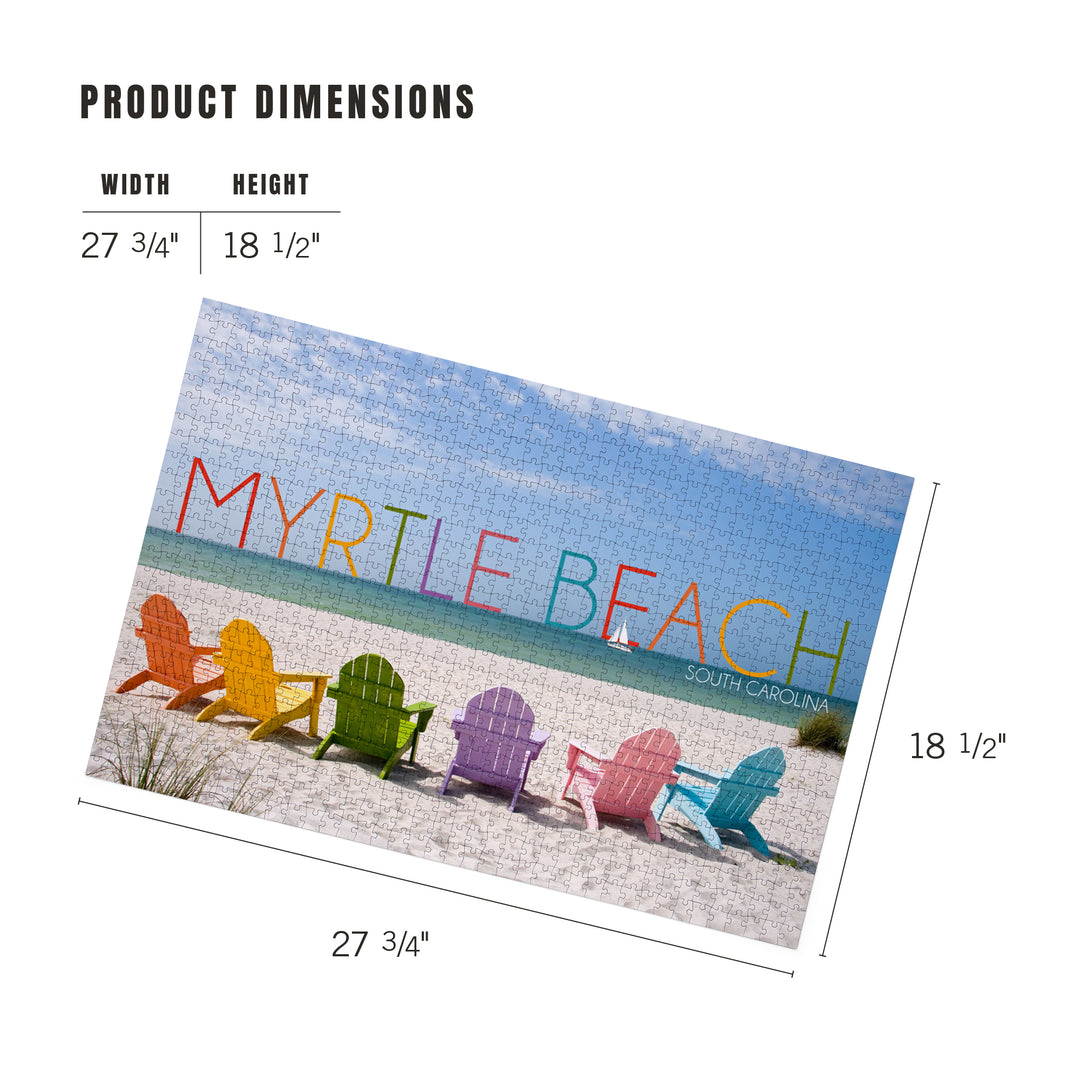 Myrtle Beach, South Carolina, Colorful Beach Chairs, Jigsaw Puzzle Puzzle Lantern Press 