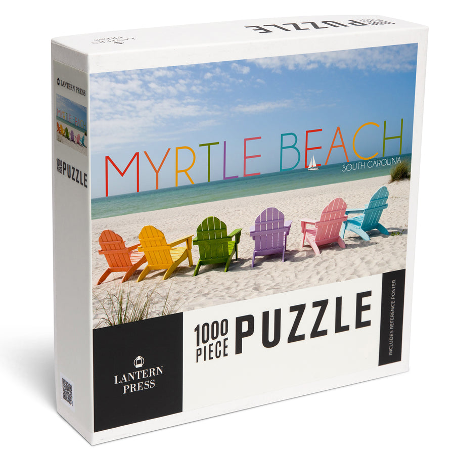 Myrtle Beach, South Carolina, Colorful Beach Chairs, Jigsaw Puzzle Puzzle Lantern Press 
