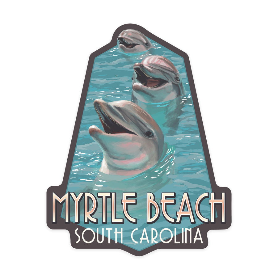 Myrtle Beach, South Carolina, Dolphins, Contour, Vinyl Sticker Sticker Lantern Press 