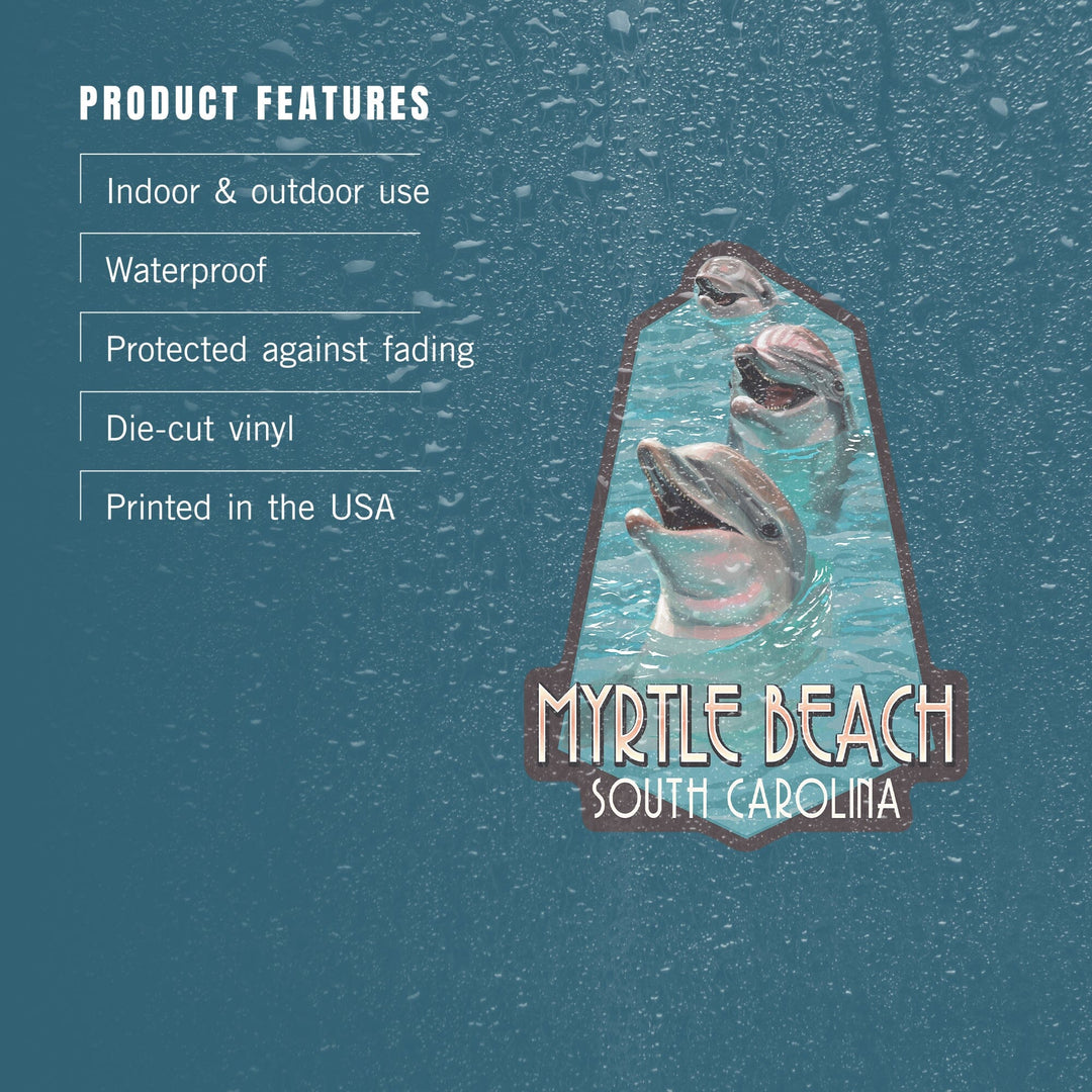 Myrtle Beach, South Carolina, Dolphins, Contour, Vinyl Sticker Sticker Lantern Press 