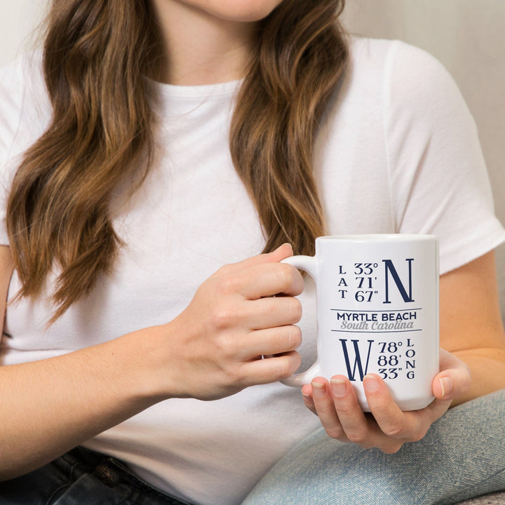 Myrtle Beach, South Carolina, Latitude & Longitude (Blue), Lantern Press Artwork, Ceramic Mug Mugs Lantern Press 