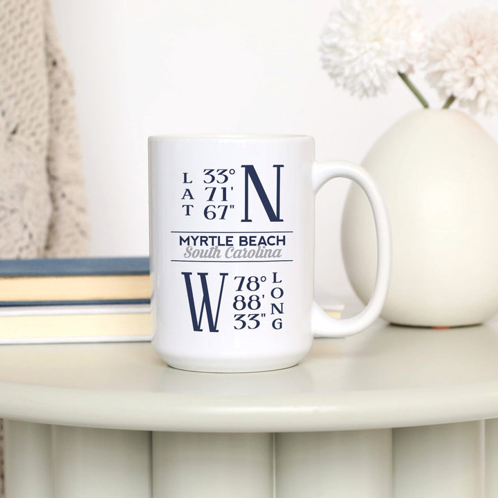 Myrtle Beach, South Carolina, Latitude & Longitude (Blue), Lantern Press Artwork, Ceramic Mug Mugs Lantern Press 