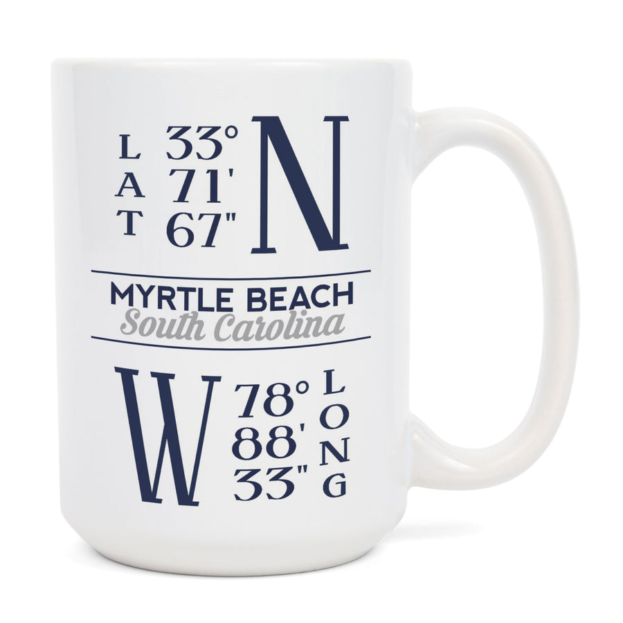 Myrtle Beach, South Carolina, Latitude & Longitude (Blue), Lantern Press Artwork, Ceramic Mug Mugs Lantern Press 