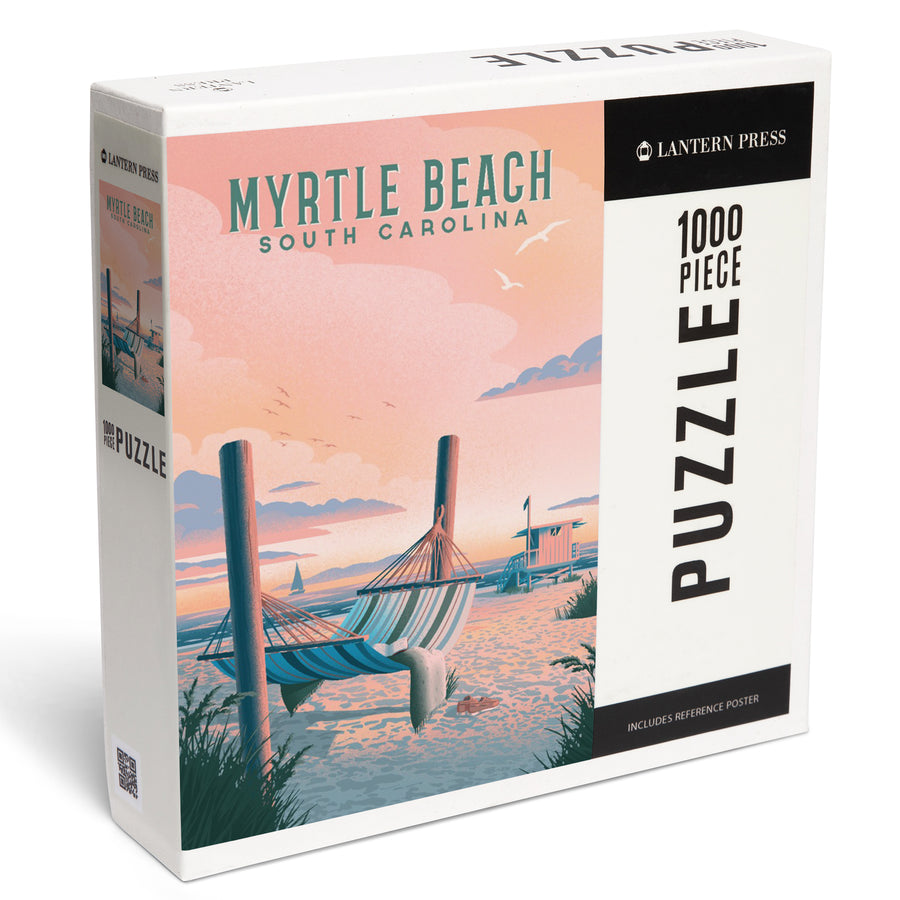 Myrtle Beach, South Carolina, Lithograph, Salt Air, No Cares, Hammock on Beach, Jigsaw Puzzle Puzzle Lantern Press 